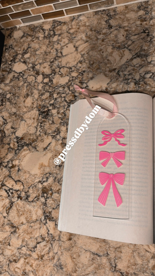 Coquette Bow Acrylic Bookmark | Pink Bows Clear Bookmark with Ribbon | Girly Aesthetic Book Accessory |Cute Reader Gift | Soft Girl Reading Decor