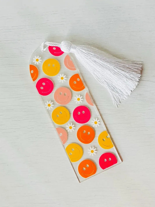 Smiley Face Bookmark with Tassel | Cute Daisy Acrylic Bookmark