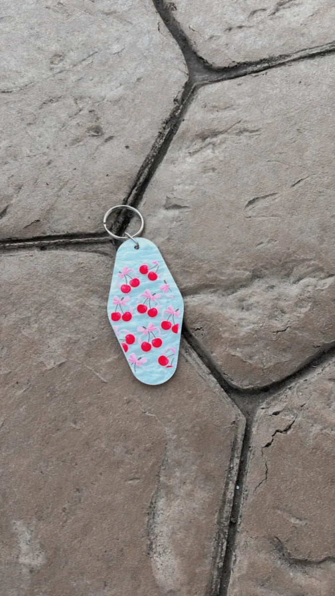 Coquette Bows & Cherries Retro Motel Keychains