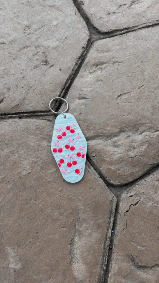 Coquette Bows & Cherries Retro Motel Keychains