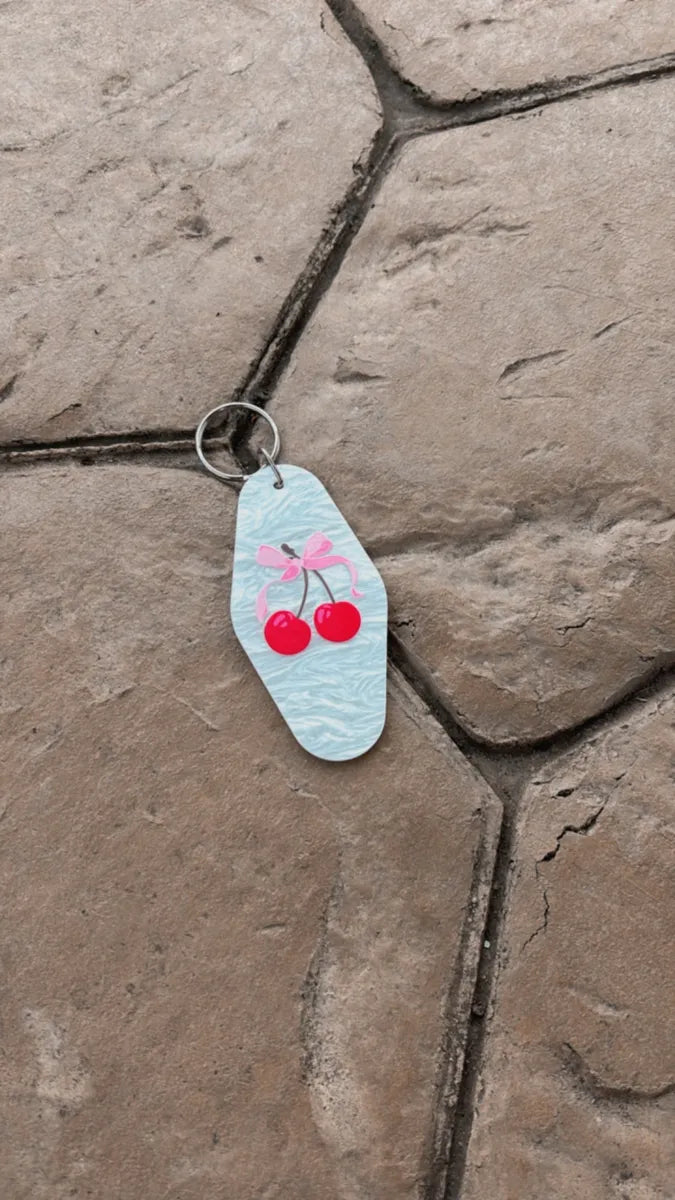 Coquette Bows & Cherries Retro Motel Keychains