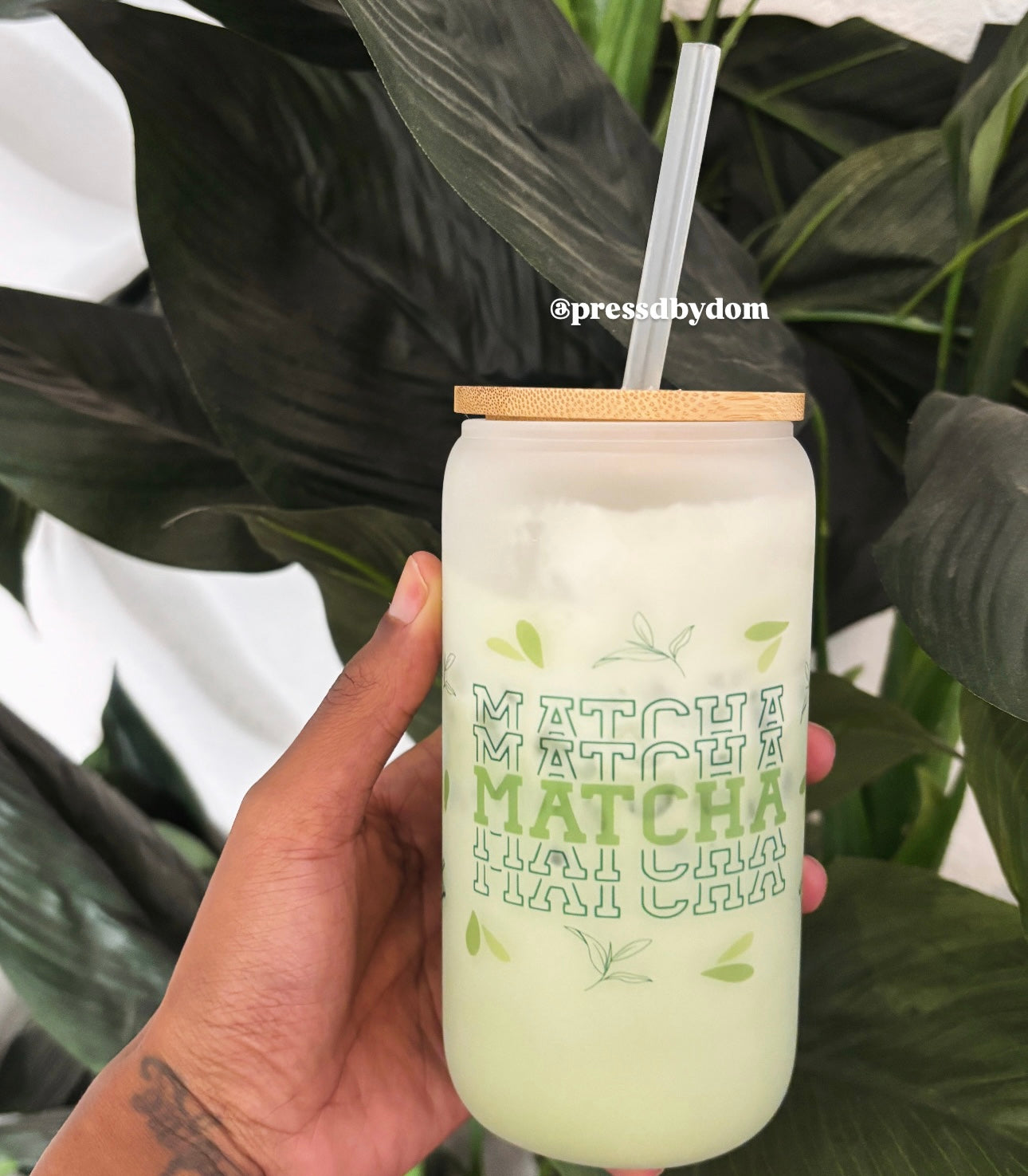 Retro Matcha Iced Coffee Cup with Bamboo Lid