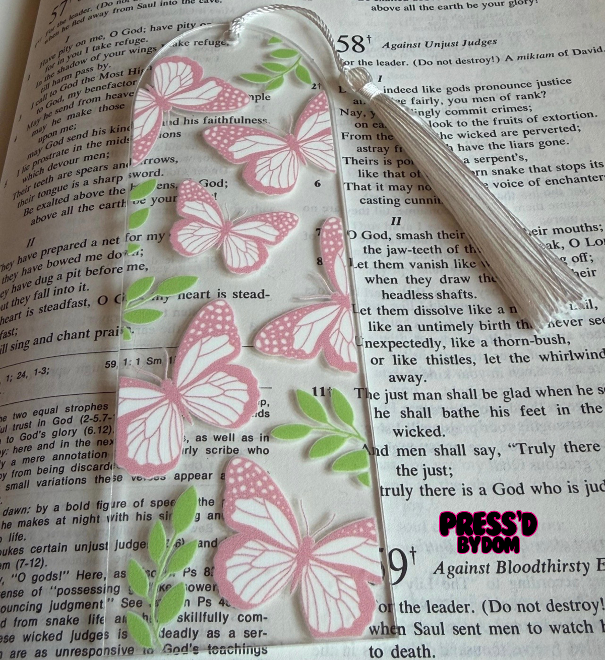 Pink Butterfly Acrylic Bookmark with Tassel