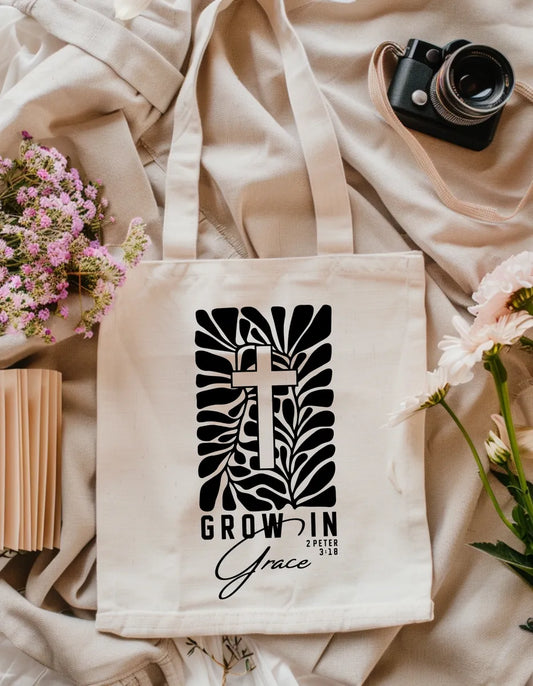Grow in Grace Tote Bag | Christian Scripture Faith Tote