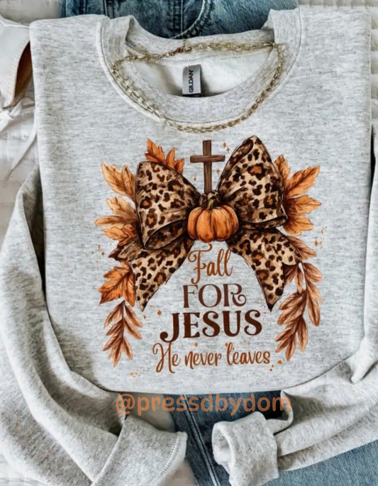Fall for Jesus Sweatshirt – Christian Fall Sweatshirt | Faith Leopard Bow Pumpkin Crewneck