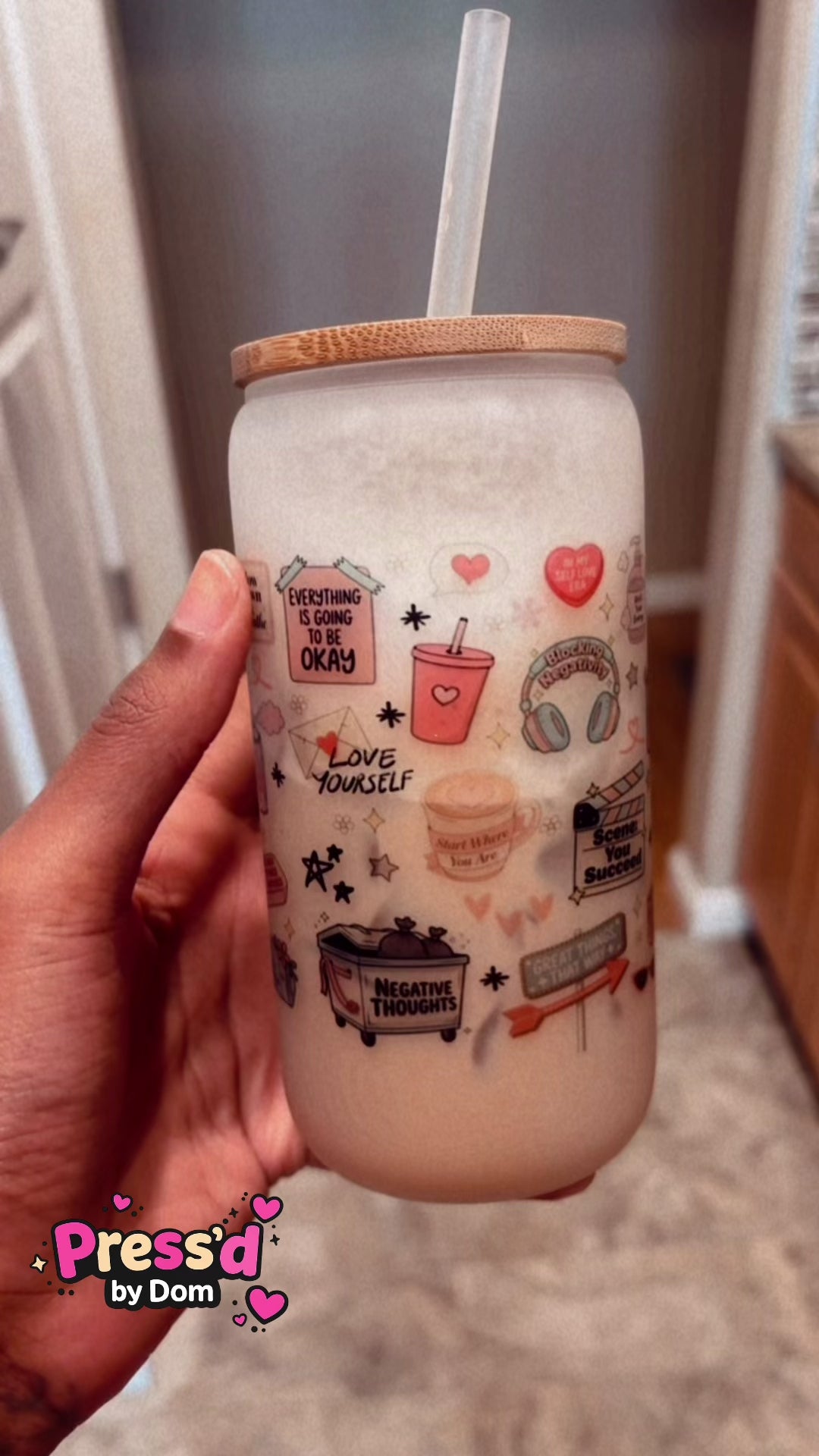 I Am That Girl Motivational Glass Iced Coffee Cup with Bamboo Lid